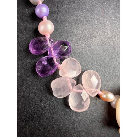 NEW multi color freshwater pearl, rose quartz and amethyst necklace - Picture 3 of 12